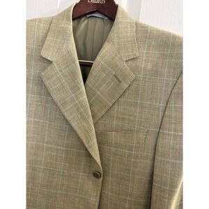 Canali  Men's Silk/Linen/Wool 3-Button Blazer Beige Plaid • Italy •44R US/54R EU